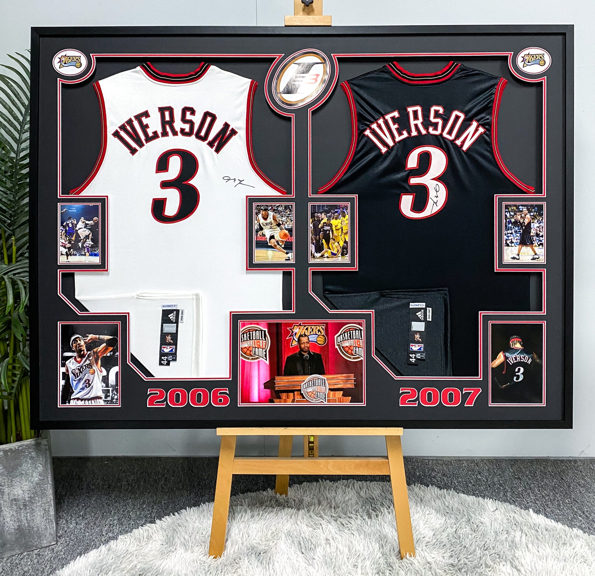 Philadelphia 76ers Allen Iverson Autographed Jersey with Personalized Custom Design Framed 000021