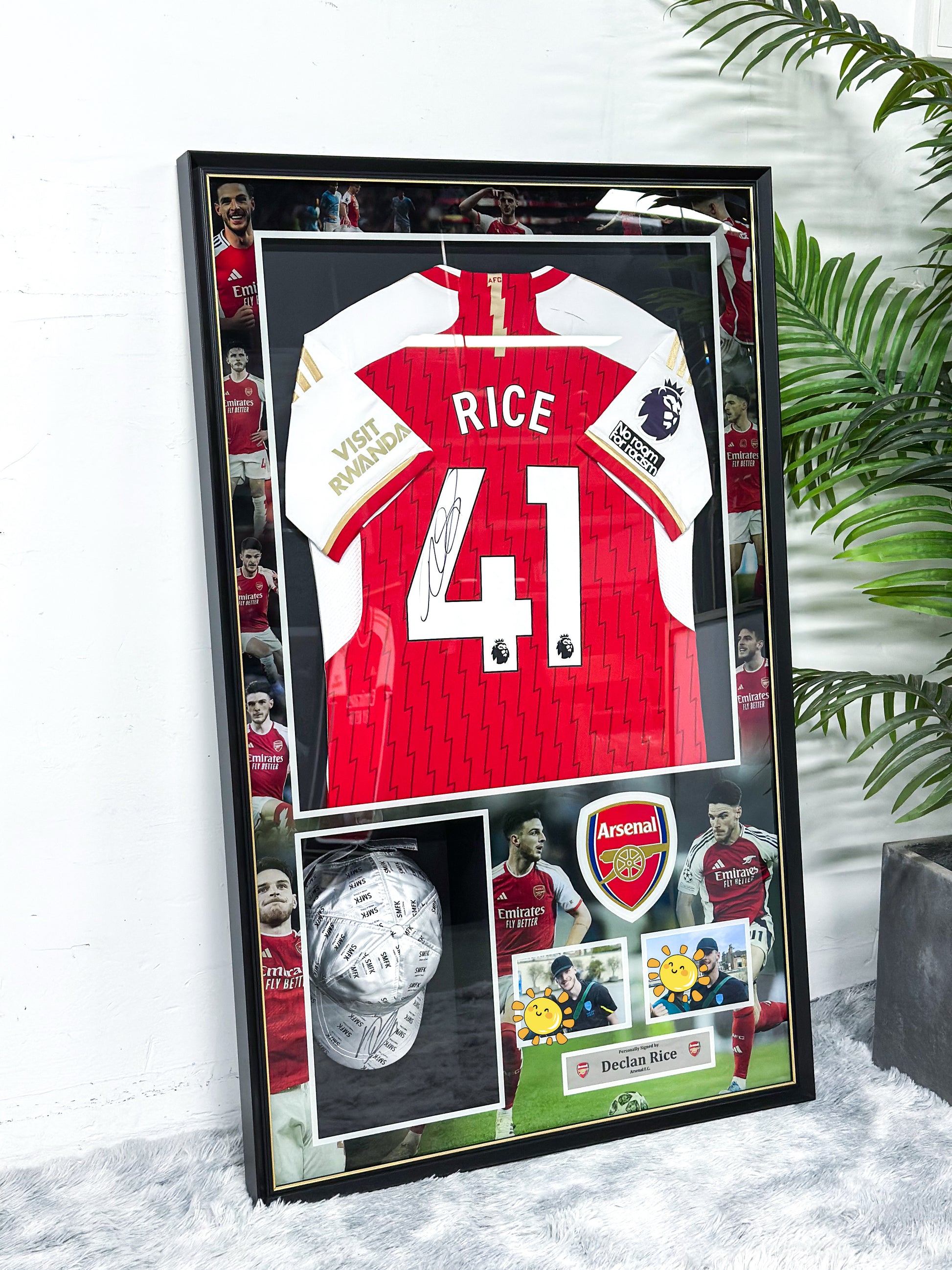 The Arsenal Declan Rice Football Club Autographed Jersey with Personalized Custom Design Framed 00039
