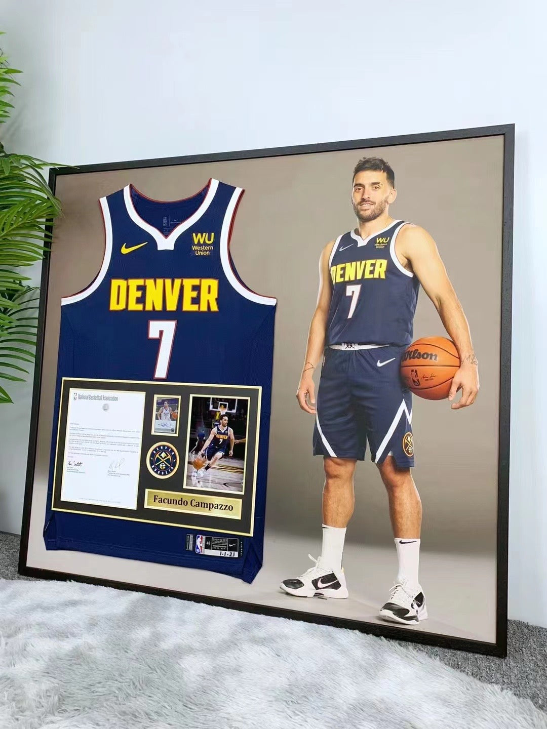 Denver Nuggets Facundo Campazzo Autographed Jersey with Personalized Custom Design Framed 00014