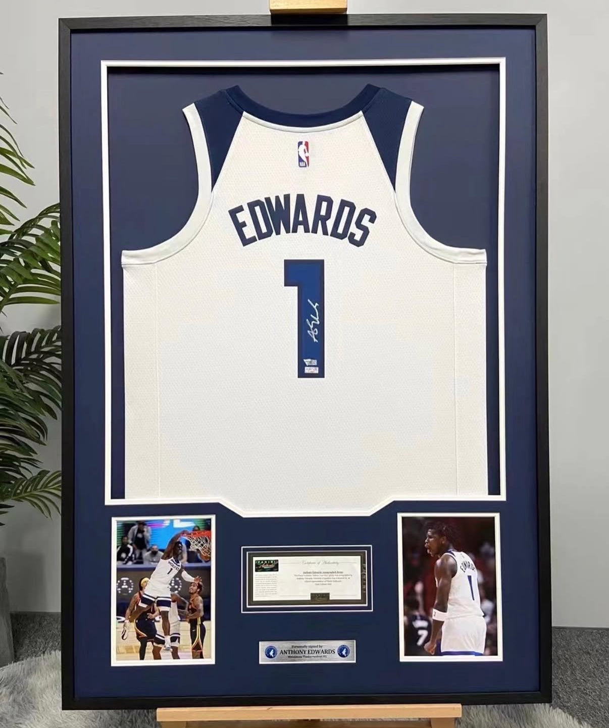 Minnesota Timberwolves Edwards Autographed Jersey with Standard Design Framed00004