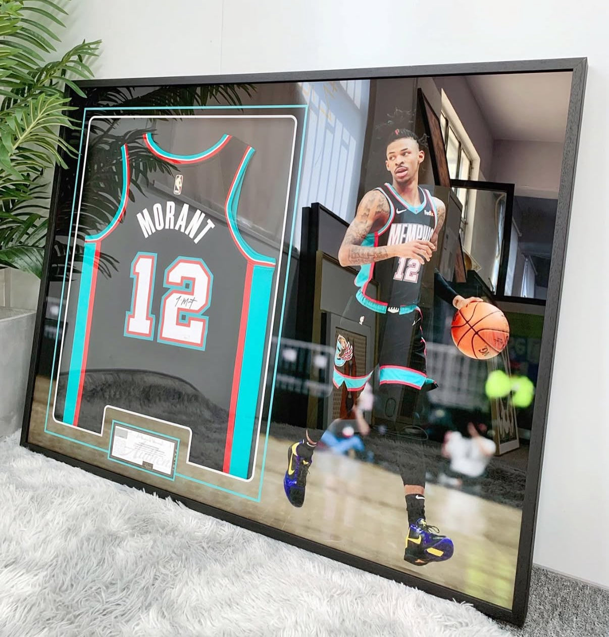 Memphis Grizzlies Ja Morant Autographed Jersey with Personalized Custom Design Framed 00009