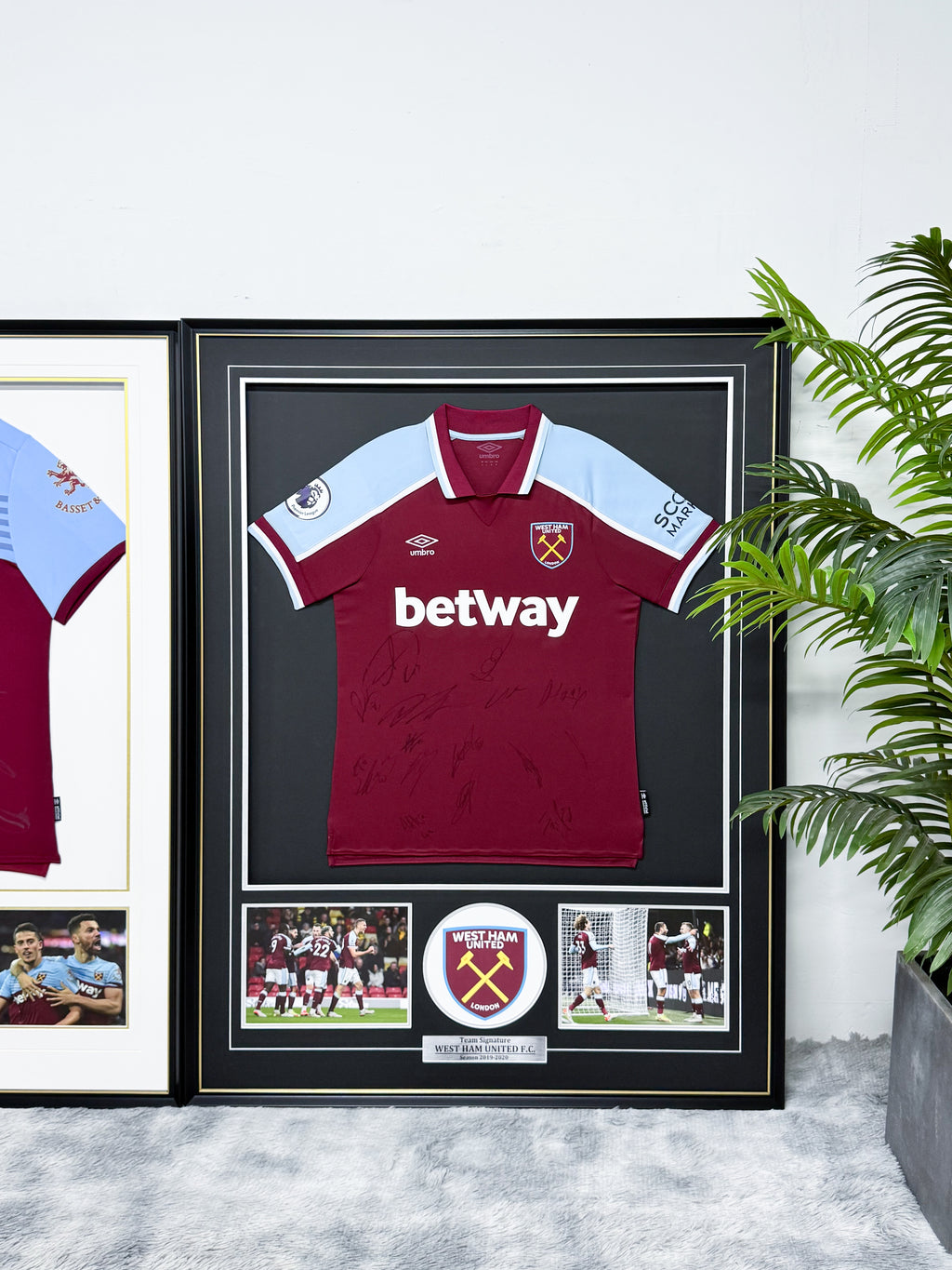 West Ham United F.C. Autographed Jersey with Personalized Custom Design Framed 00007