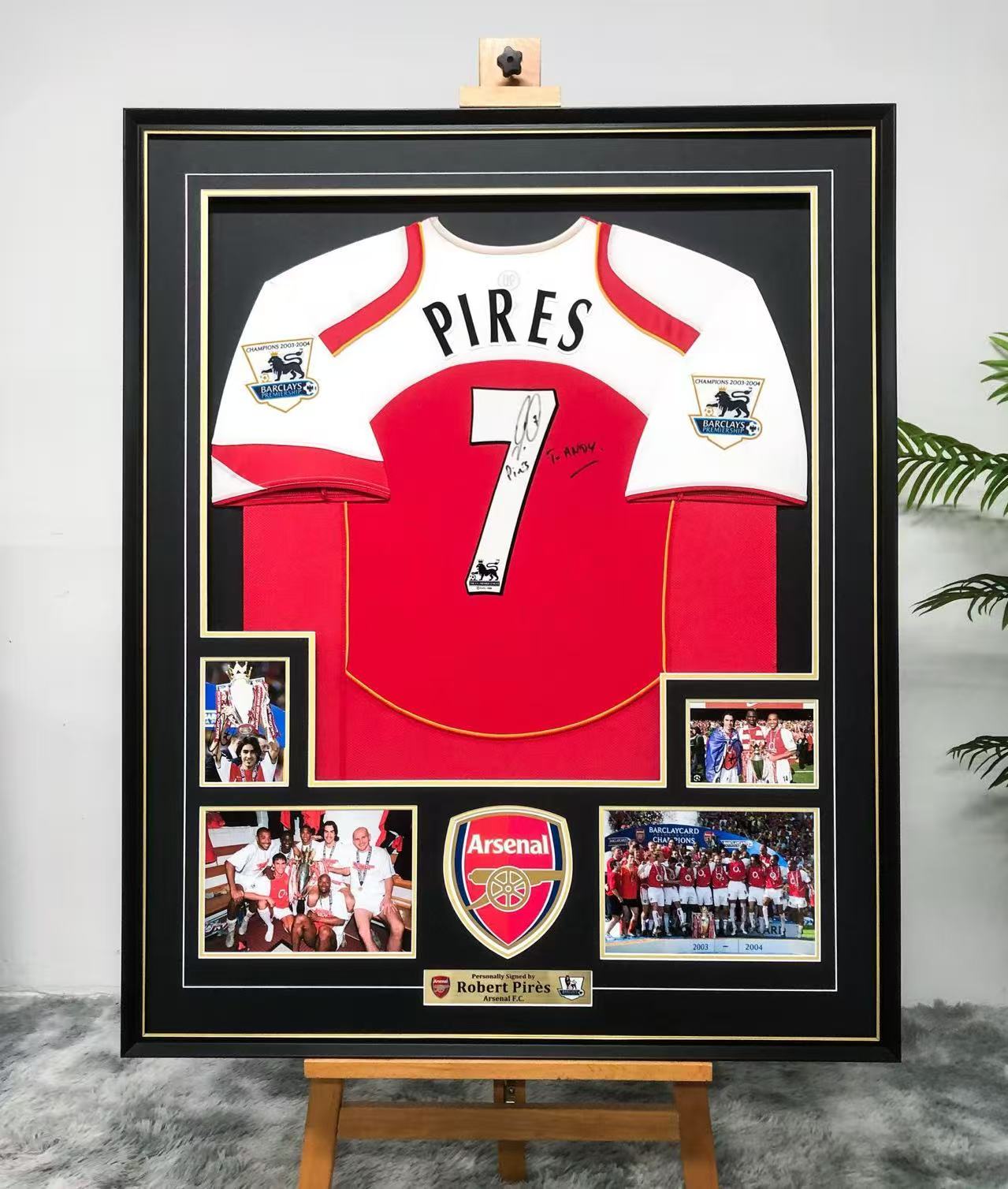 The Arsenal Football Club Robert Pires Autographed Jersey with Personalized Custom Design Framed 00011