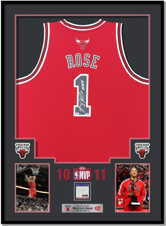 Chicago Bulls Derrick Rose Autographed Jersey with Personalized Custom Design Framed 00009