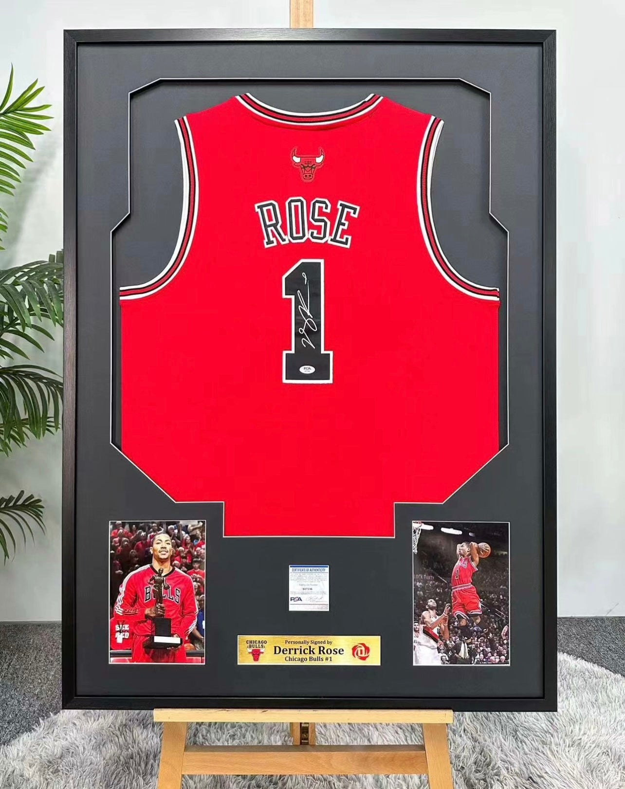 Chicago Bulls Derrick Rose Autographed Jersey with Standard Design Framed 00002