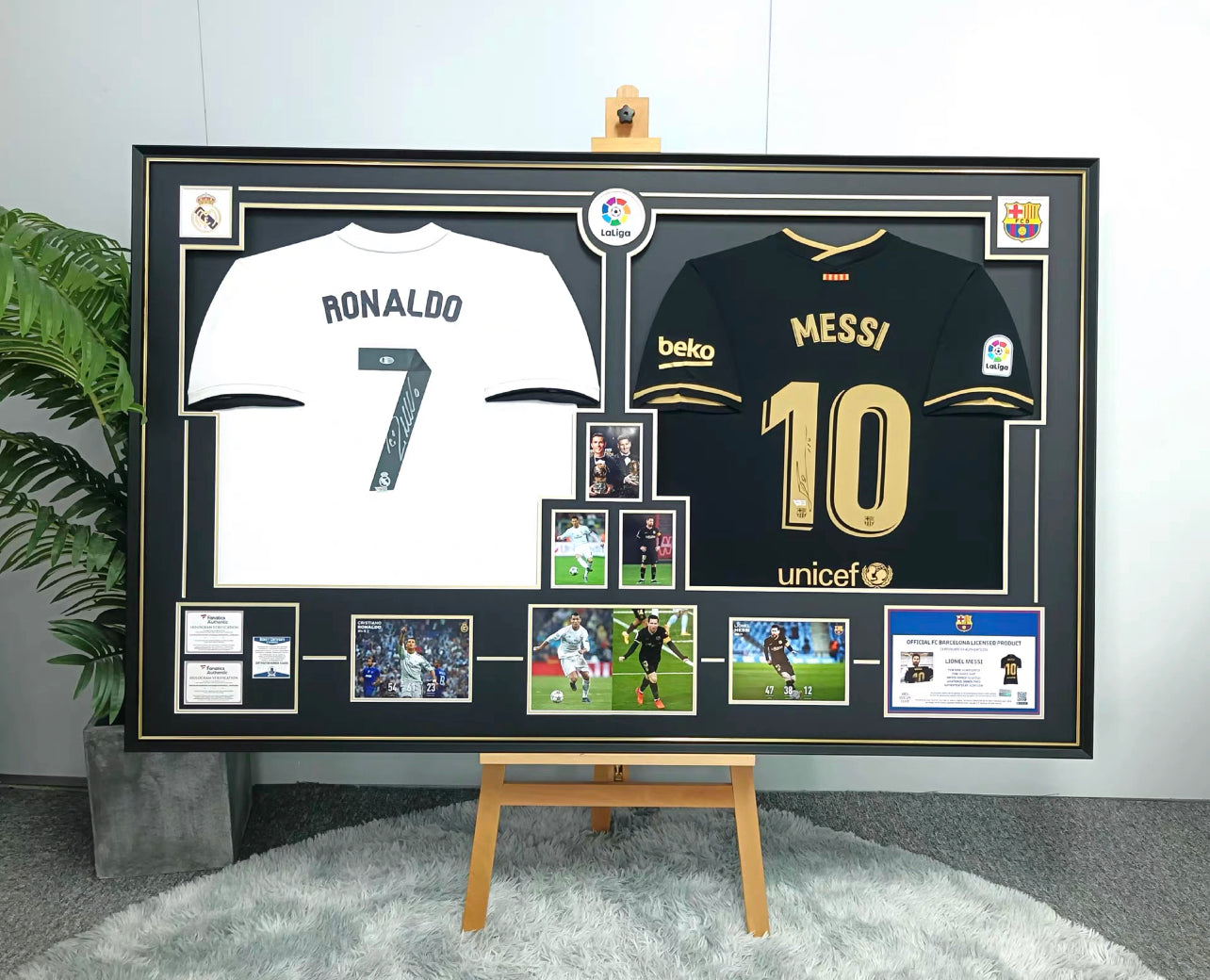 Messi Cristiano Ronaldo player combination Autographed Jersey with Personalized Custom Design Framed 00002