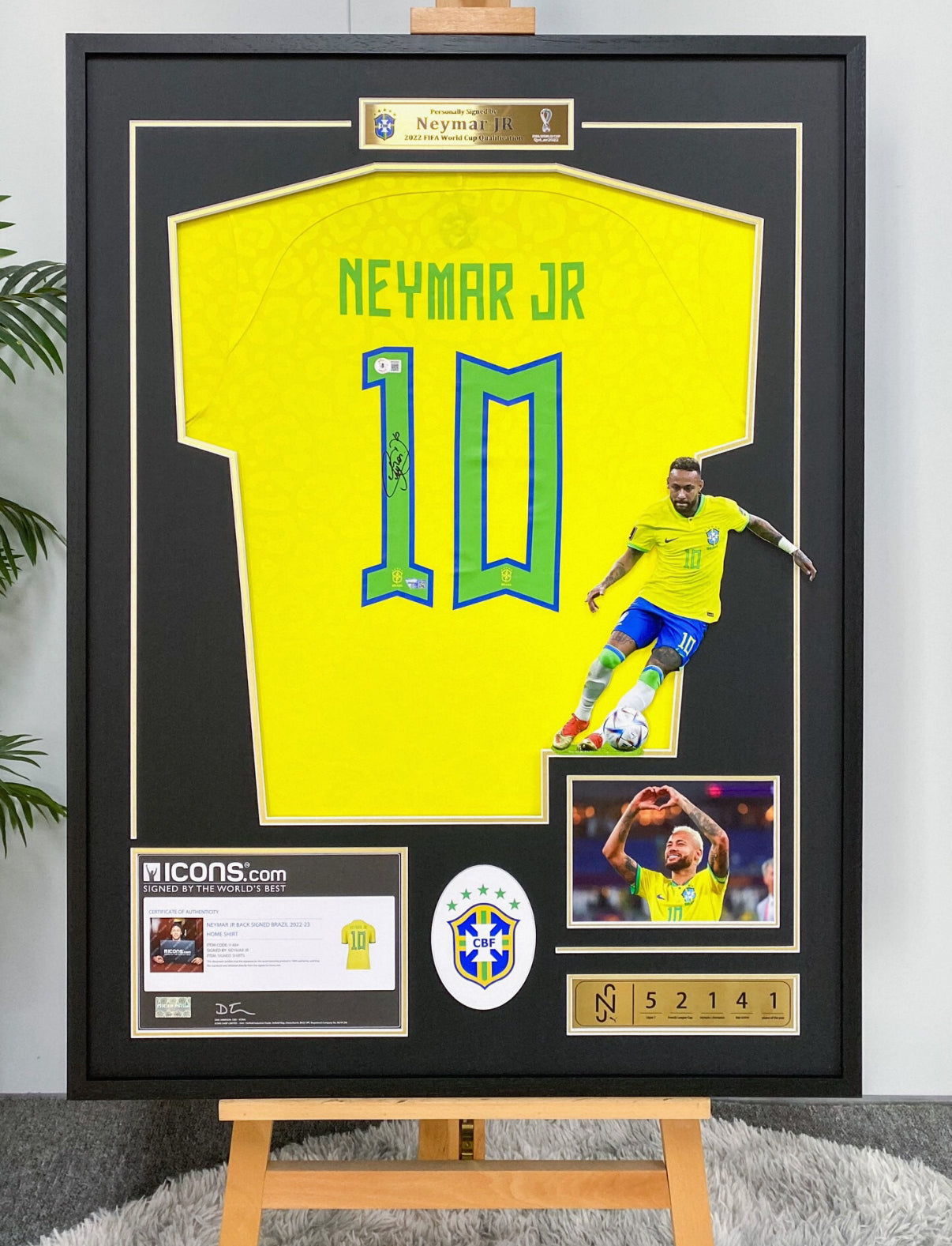 Brazil national team Neymar JR Autographed Jersey with Personalized Custom Design Framed 00021
