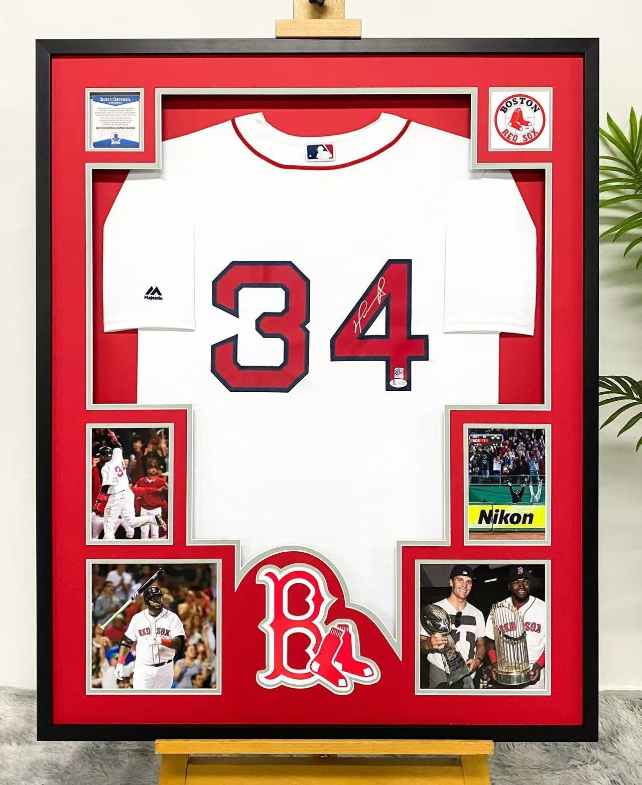 Boston Red Sox baseball uniform Autographed Jersey with Personalized Custom Design Framed 000009