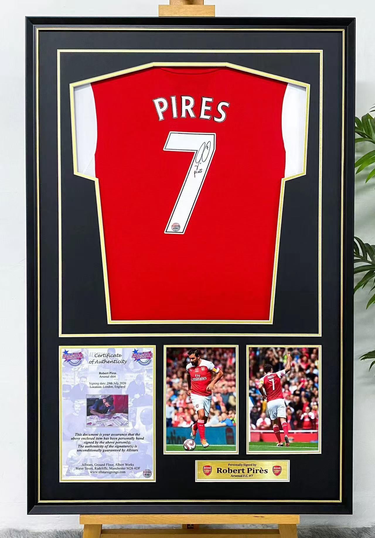 The Arsenal Football Club Robert Pires Autographed Jersey with Classic Design Framed 00007