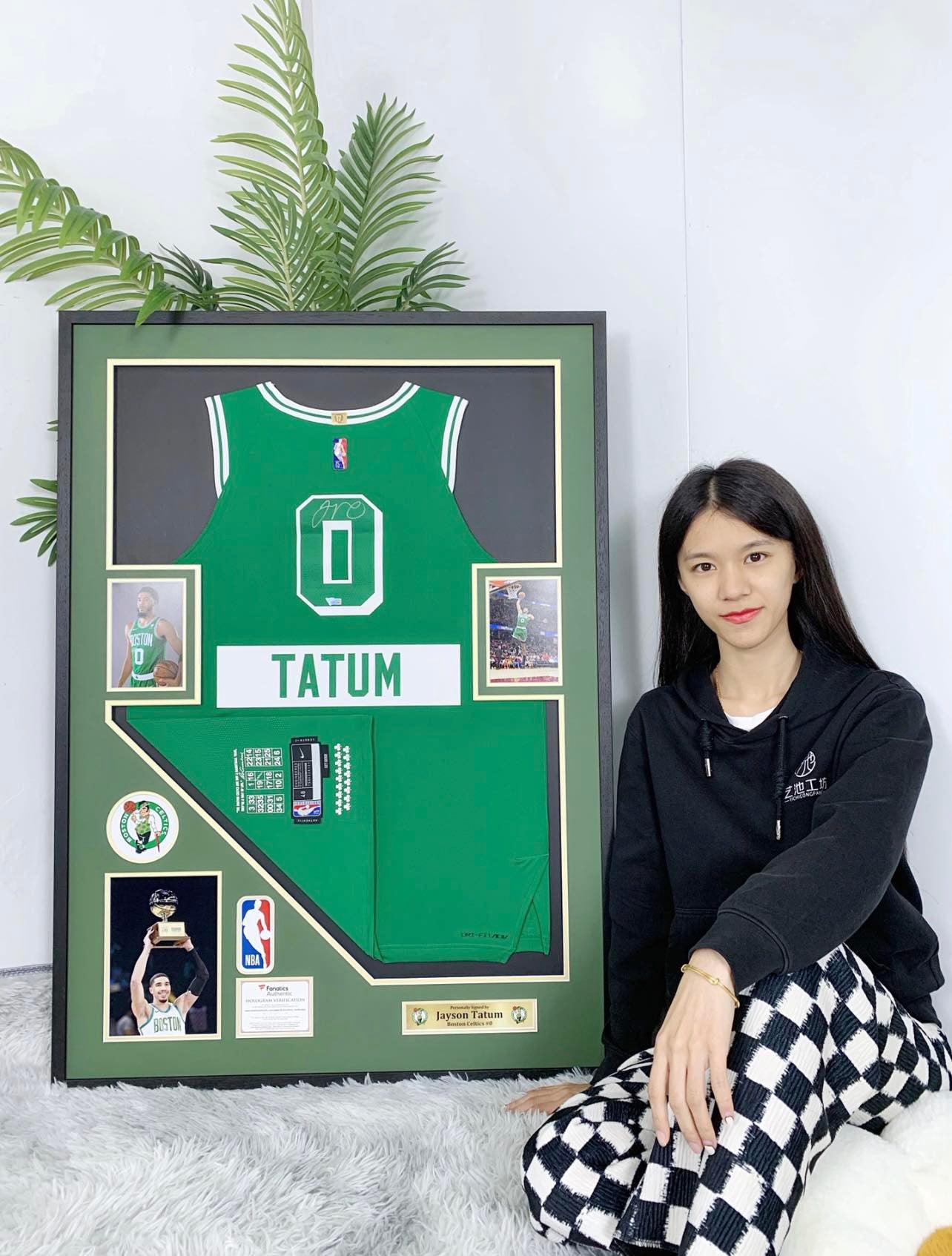 Boston Celtics Tatum Autographed Jersey with Personalized Custom Design Framed 00002