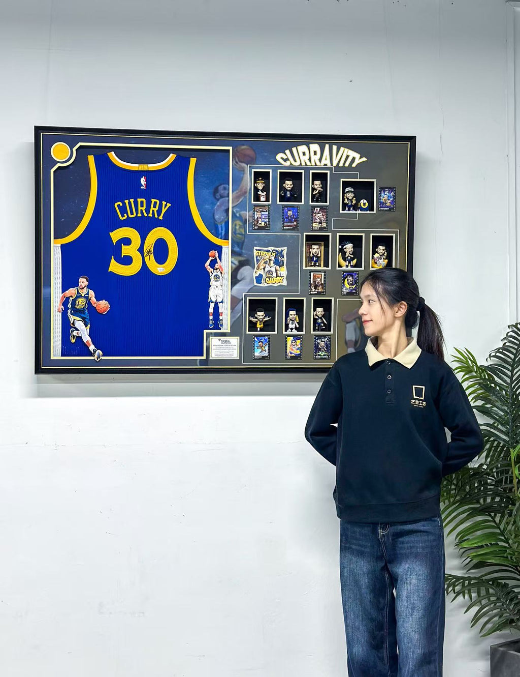 Golden State Warriors Stephen Curry Autographed Jersey with Personalized Custom Design Framed 000072
