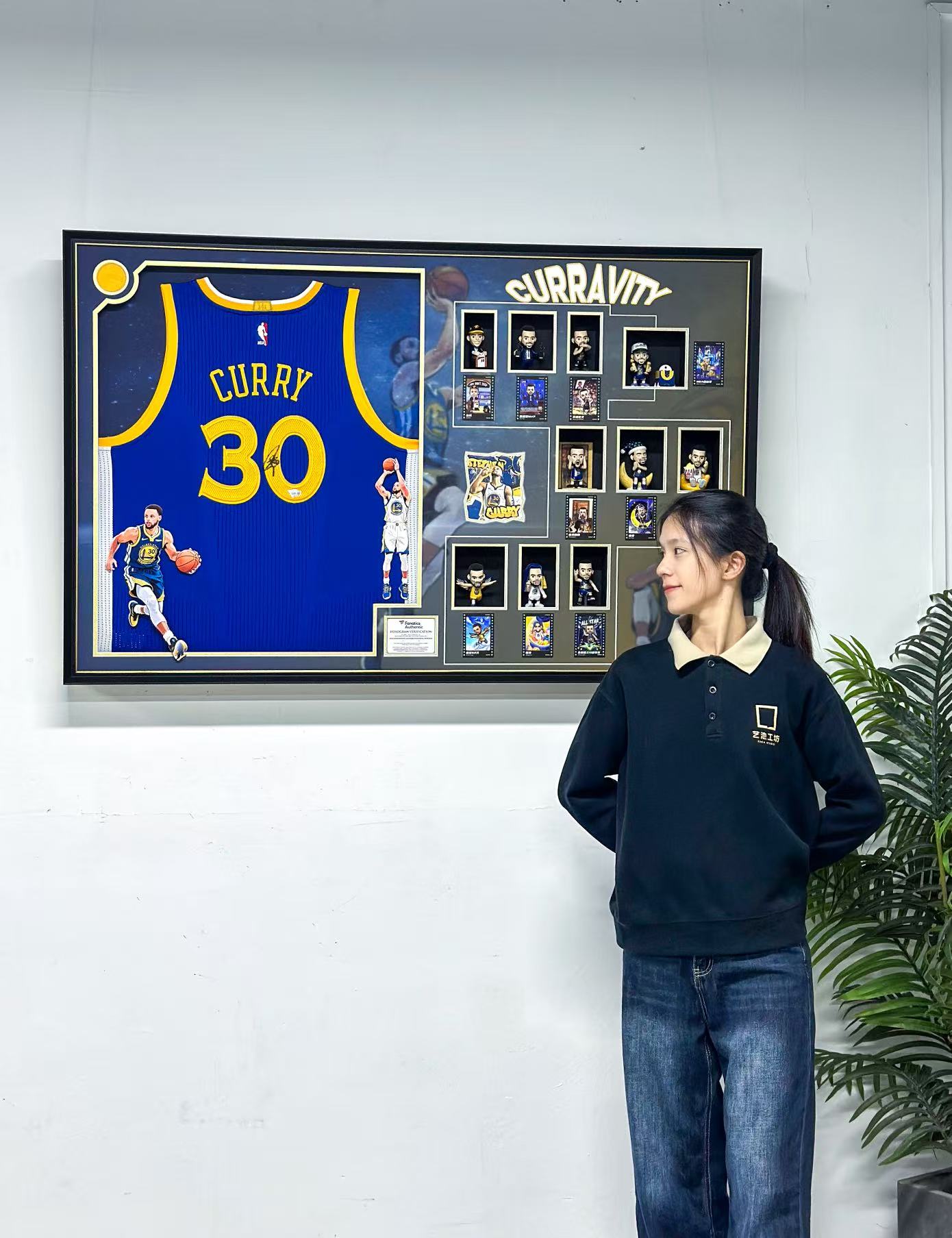 Golden State Warriors Stephen Curry Autographed Jersey with Personalized Custom Design Framed 000072