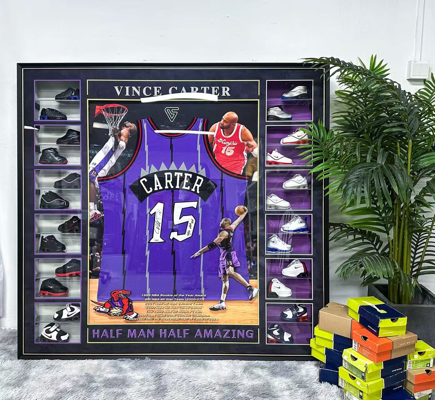 Toronto Raptors Vince Carter Autographed Jersey with Personalized Custom Design Framed 00009