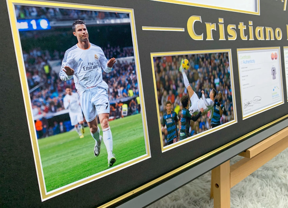 Real Madrid CF Cristiano Ronaldo Autographed Jersey with Personalized Custom Design Framed 000041