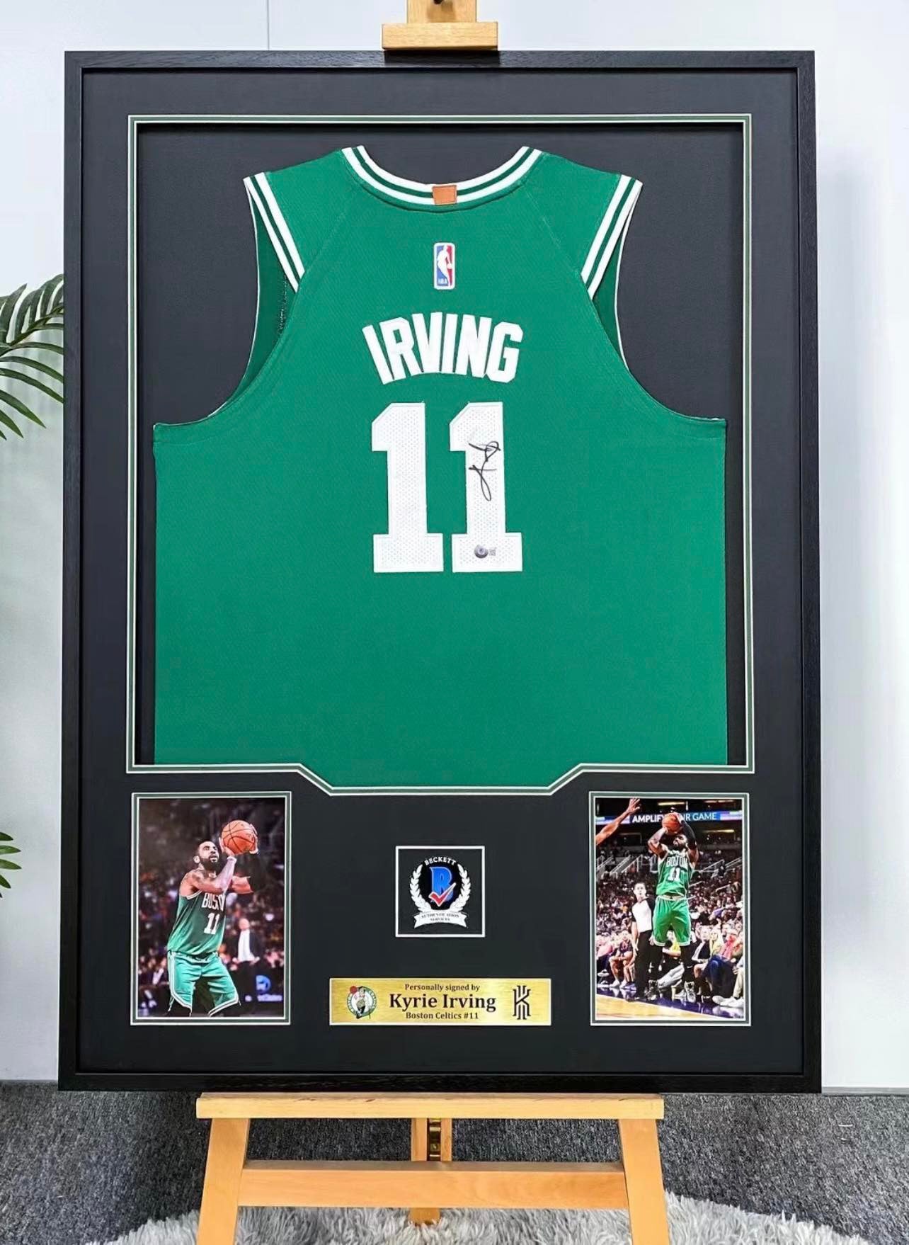 Boston Celtics Kyrie Irving Autographed Jersey with Standard Design Framed00003