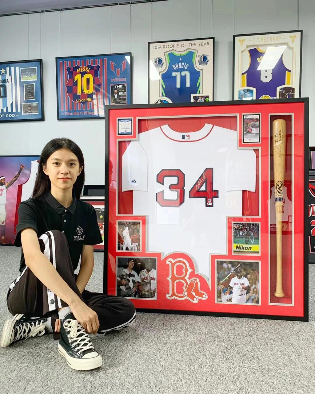 Boston Red Sox Autographed Jersey with Personalized Custom Design Framed 00013