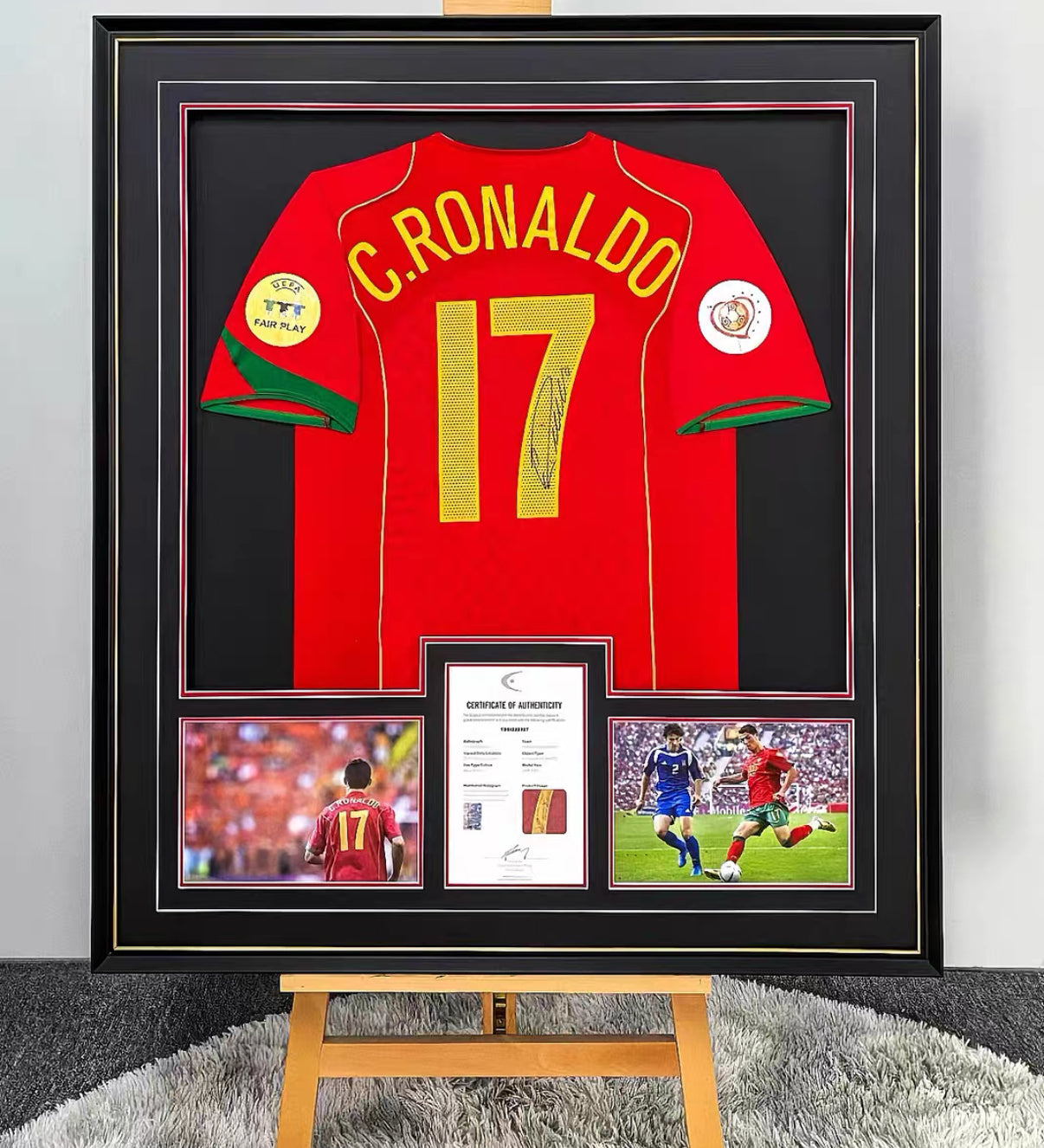 Portugal Cristiano Ronaldo Autographed Jersey with Personalized Custom Design Framed 00073