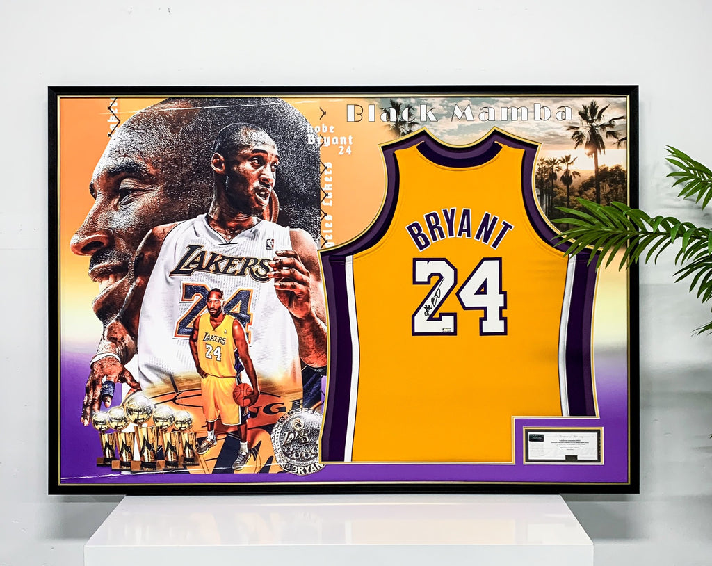 Los Angeles Lakers Kobe Bryant Autographed Jersey with Personalized Custom Design Framed 000083