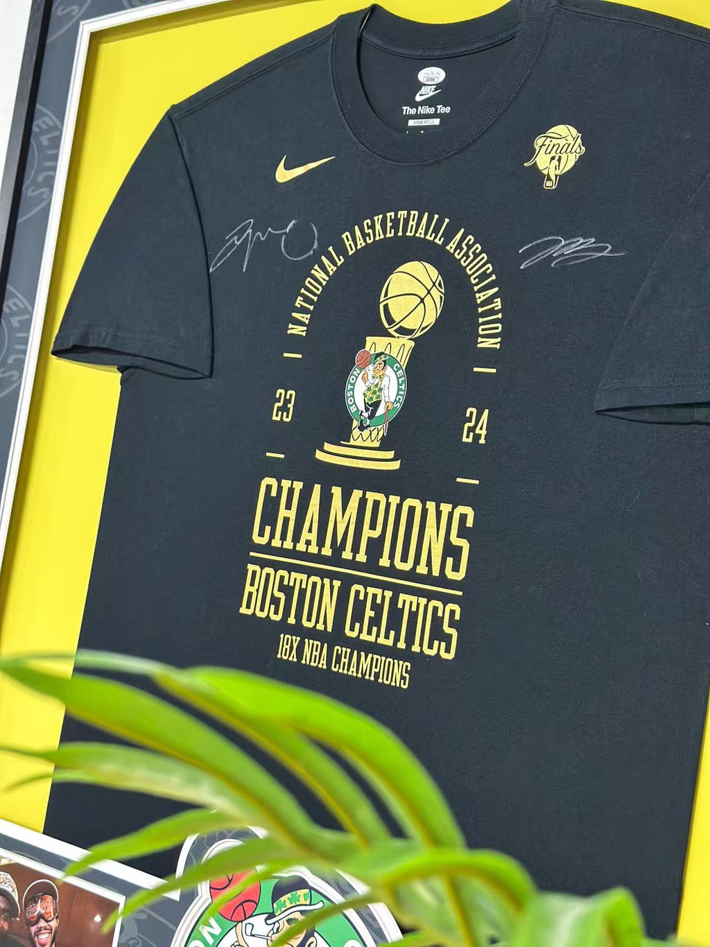 Boston Celtics Jayson Tatum Jaylen Brown Autographed Jersey with Standard Design Framed 00085