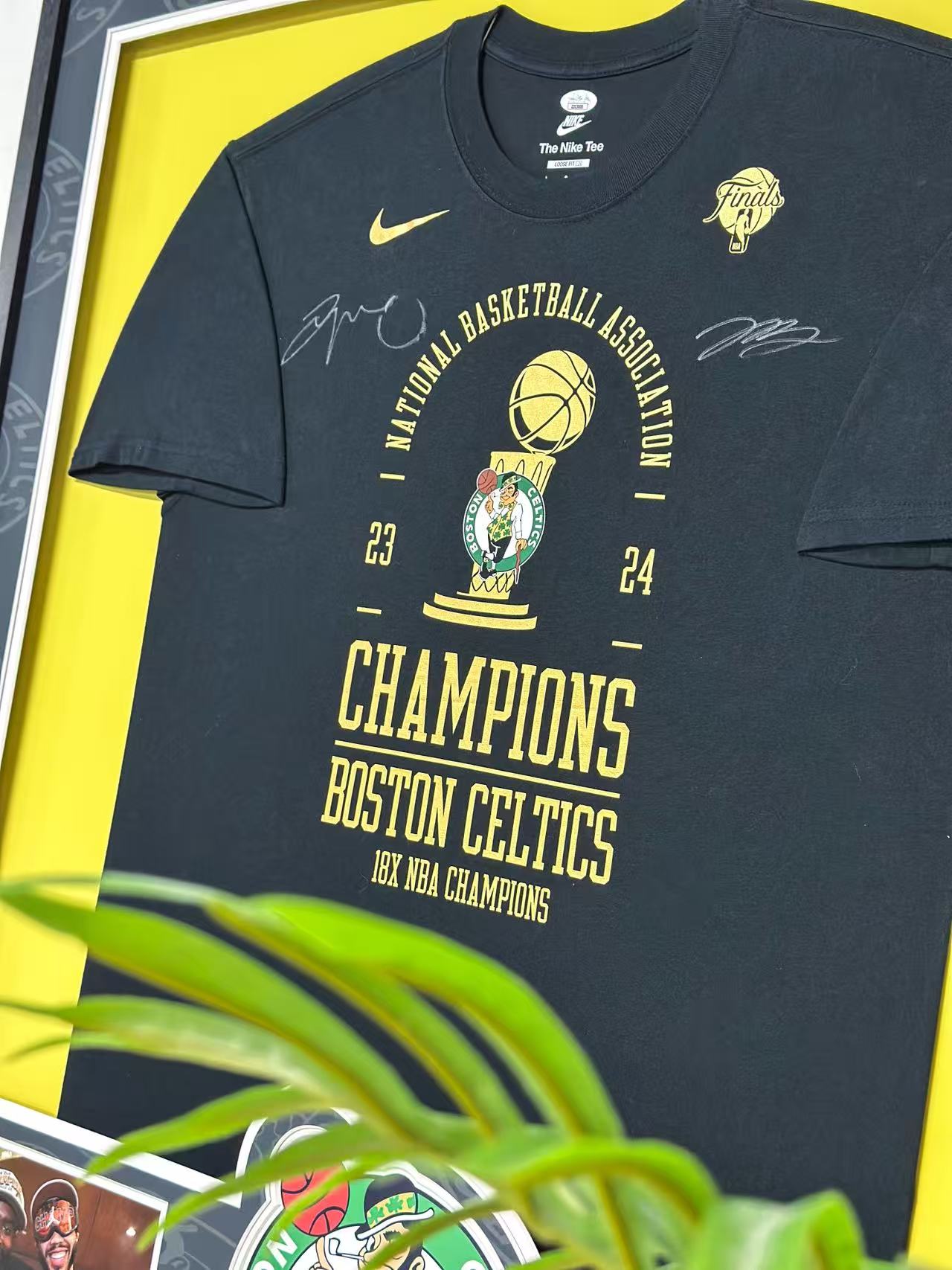 Boston Celtics Jayson Tatum Jaylen Brown Autographed Jersey with Standard Design Framed 00085