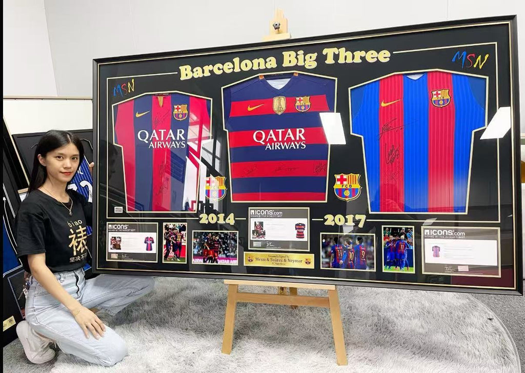 Lionel Messi Luis Suárez Neymar Jersey combination Autographed Jersey with Personalized Custom Design Framed 000013
