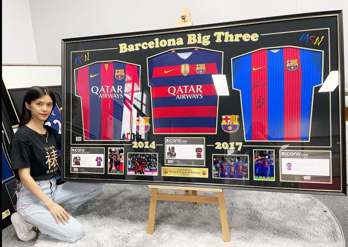 Lionel Messi Luis Suárez Neymar Jersey combination Autographed Jersey with Personalized Custom Design Framed 000013