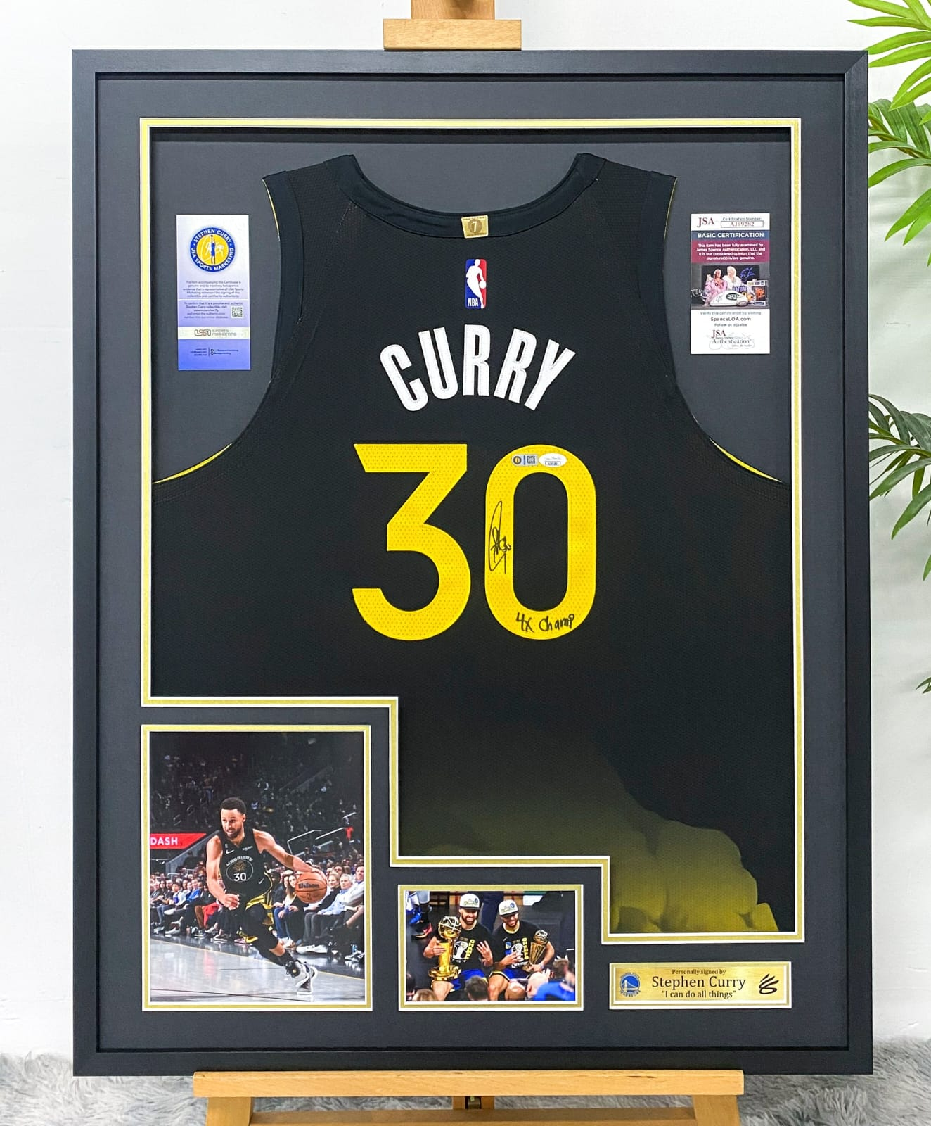 Golden State Warriors Stephen Curry Autographed Jersey with Personalized Custom Design Framed 000054