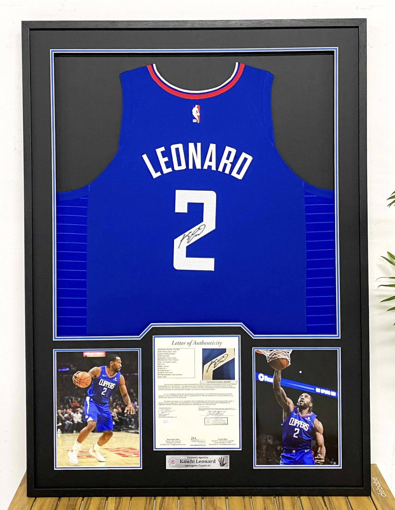 Los Angeles Clippers Kawhi Leonard Autographed Jersey with Standard Design Framed 00003