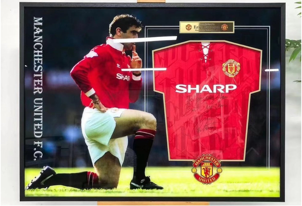 Manchester United Eric Cantona Autographed Jersey with Personalized Custom Design Framed 000031