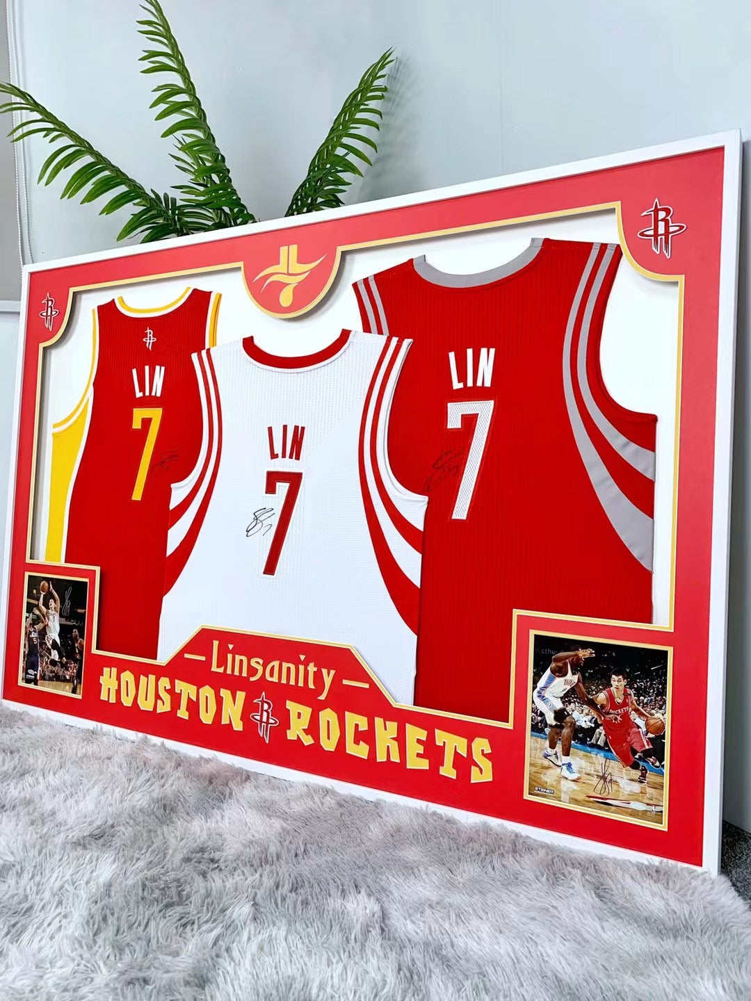 Houston Rockets LIN Autographed Jersey with Personalized Custom Design Framed 00013