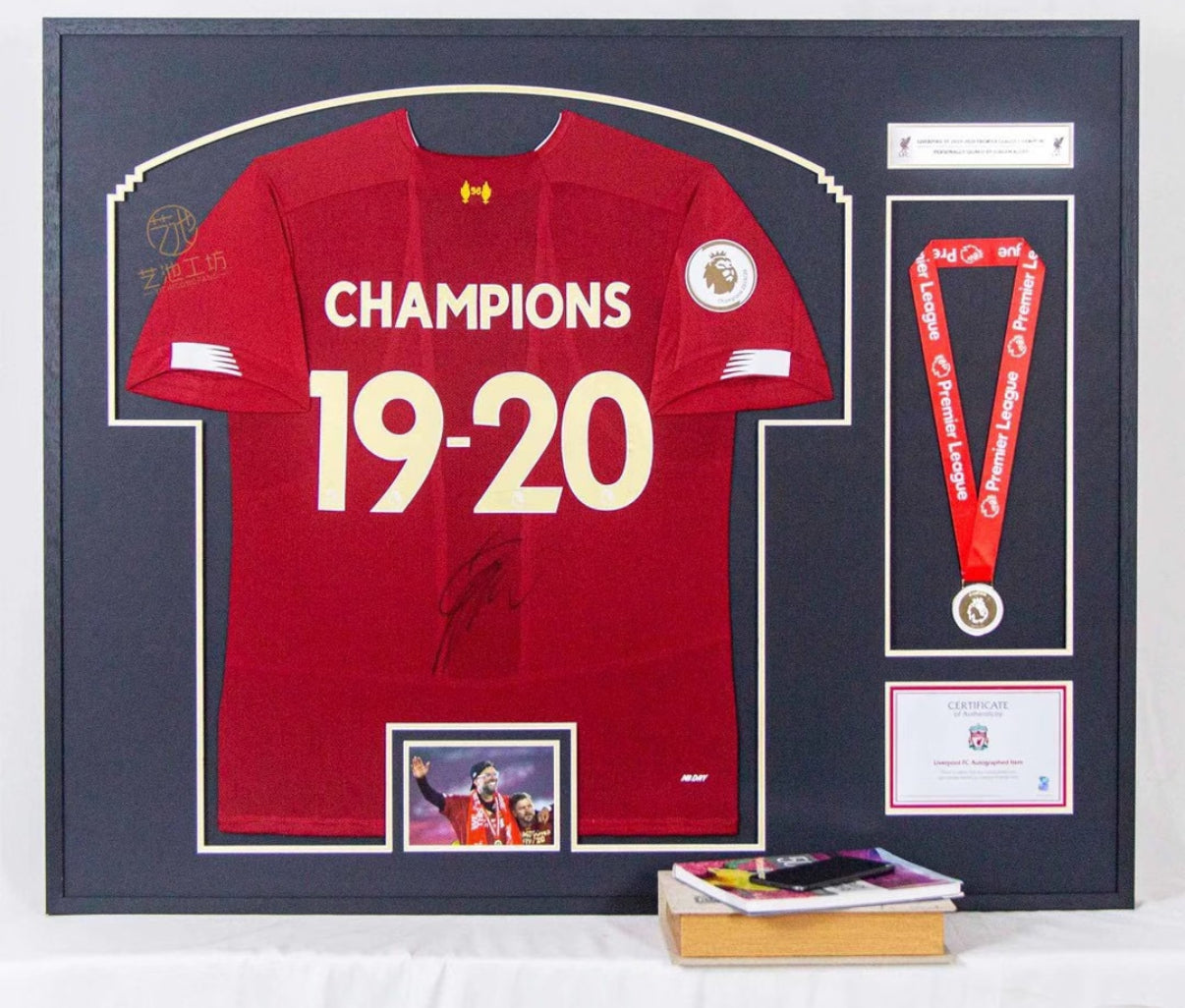 Liverpool FC Autographed Jersey with Personalized Custom Design Framed 000018