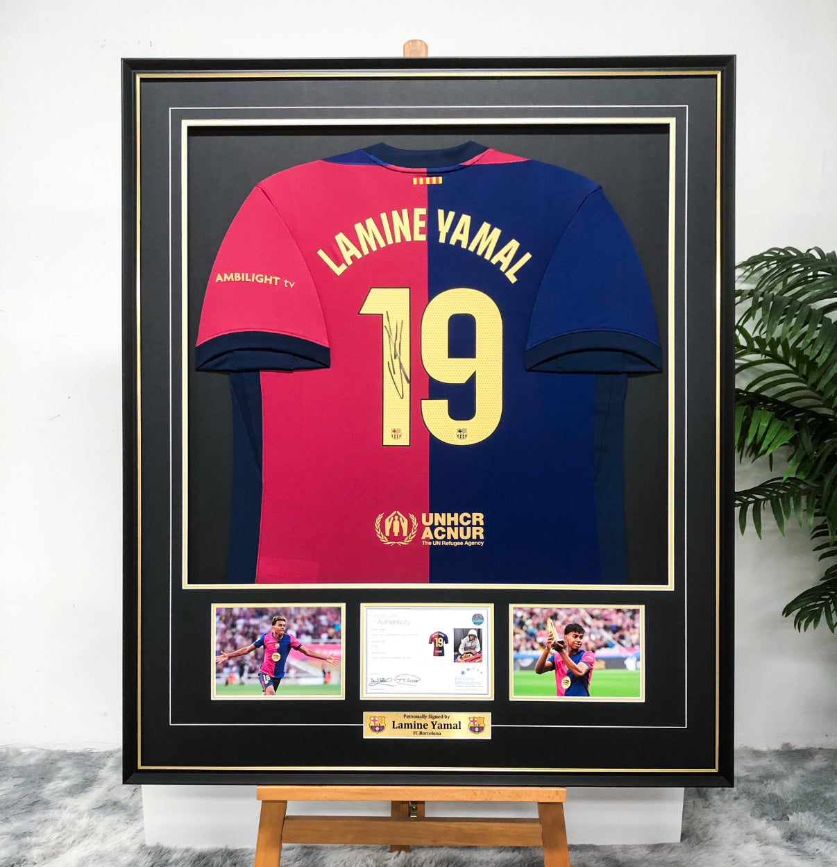FC Barcelona Lamine Yamal Autographed Jersey with Personalized Custom Design Framed 000050