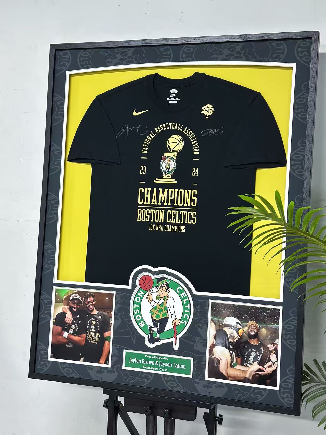 Boston Celtics Jayson Tatum Jaylen Brown Autographed Jersey with Standard Design Framed 00085