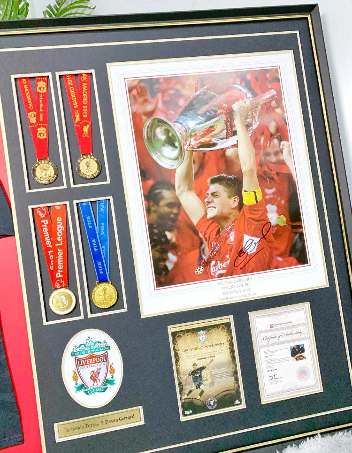 Liverpool FC Torres Sanz Autographed Jersey with Personalized Custom Design Framed 000015