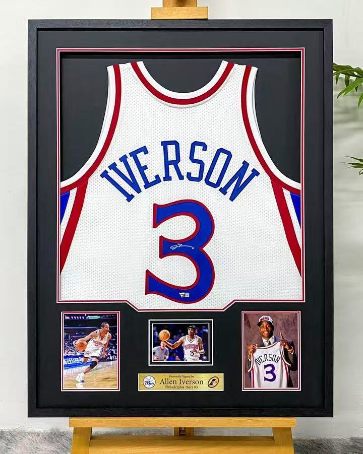 Philadelphia 76ers Allen Iverson Autographed Jersey with Standard Design Framed 00001