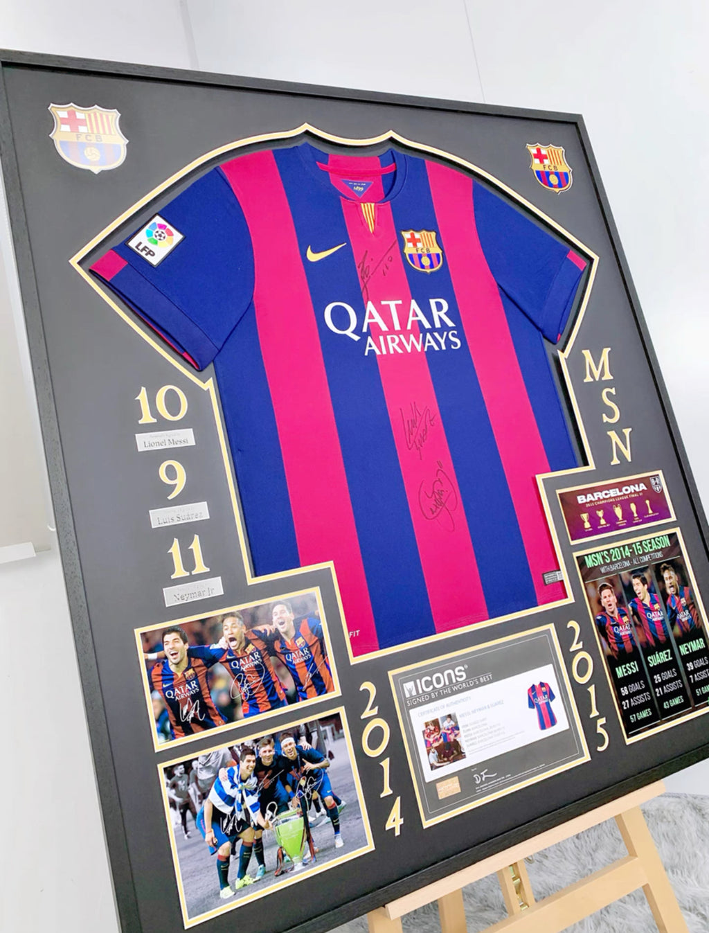 FC Barcelona Autographed Jersey with Personalized Custom Design Framed 000014