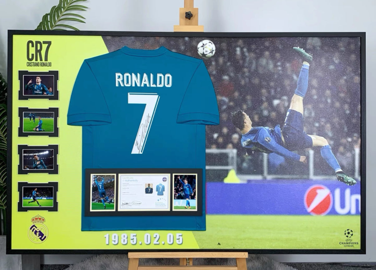 Cristiano Ronaldo Autographed Jersey with Personalized Custom Design Framed 00001