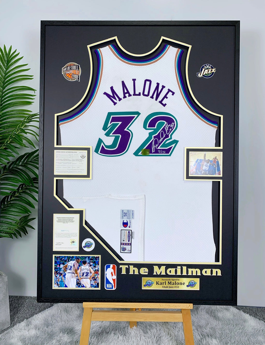 Utah Jazz MALONE Autographed Jersey with Personalized Custom Design Framed 00012