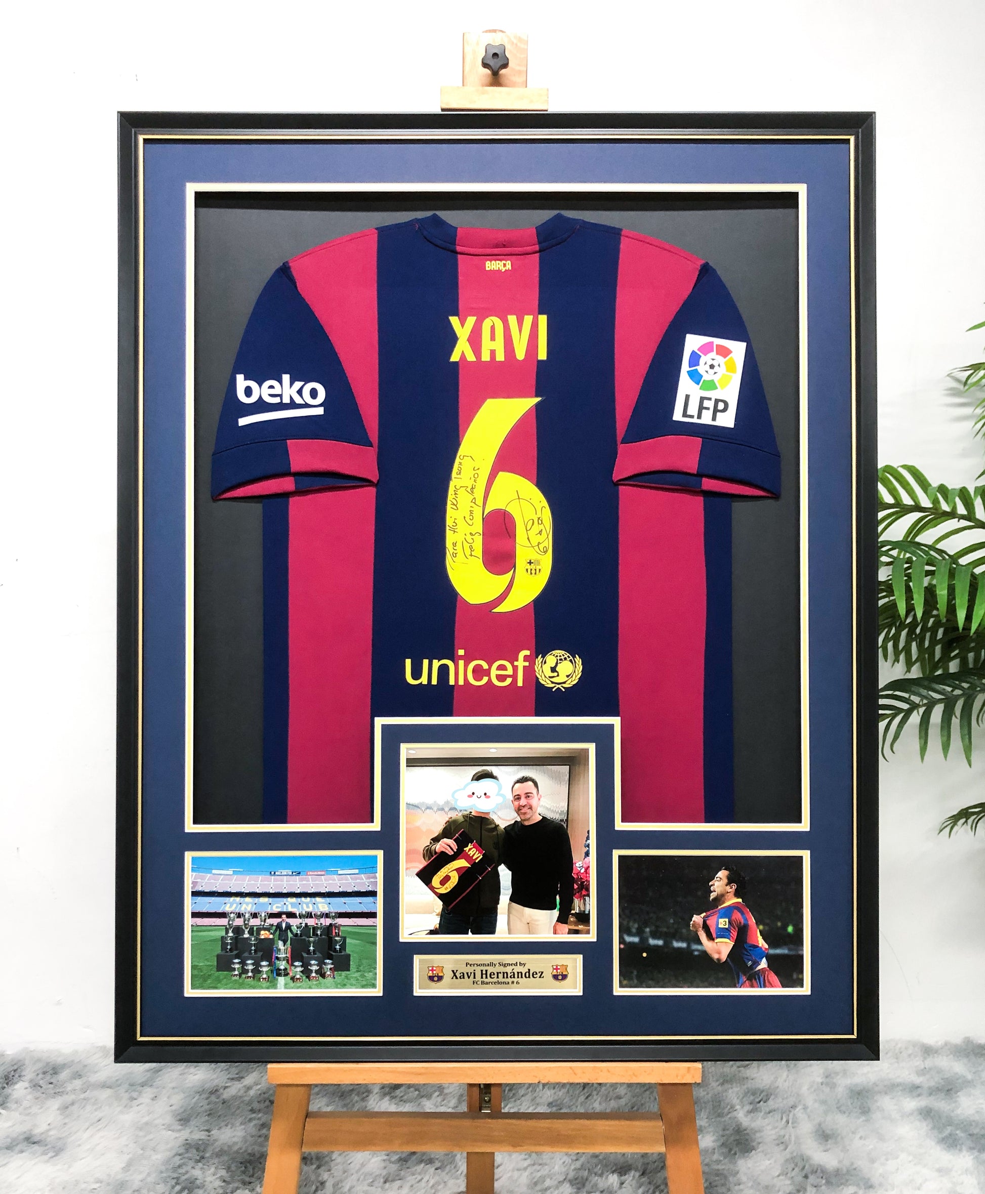FC Barcelona XAVI Autographed Jersey with Personalized Custom Design Framed 000016