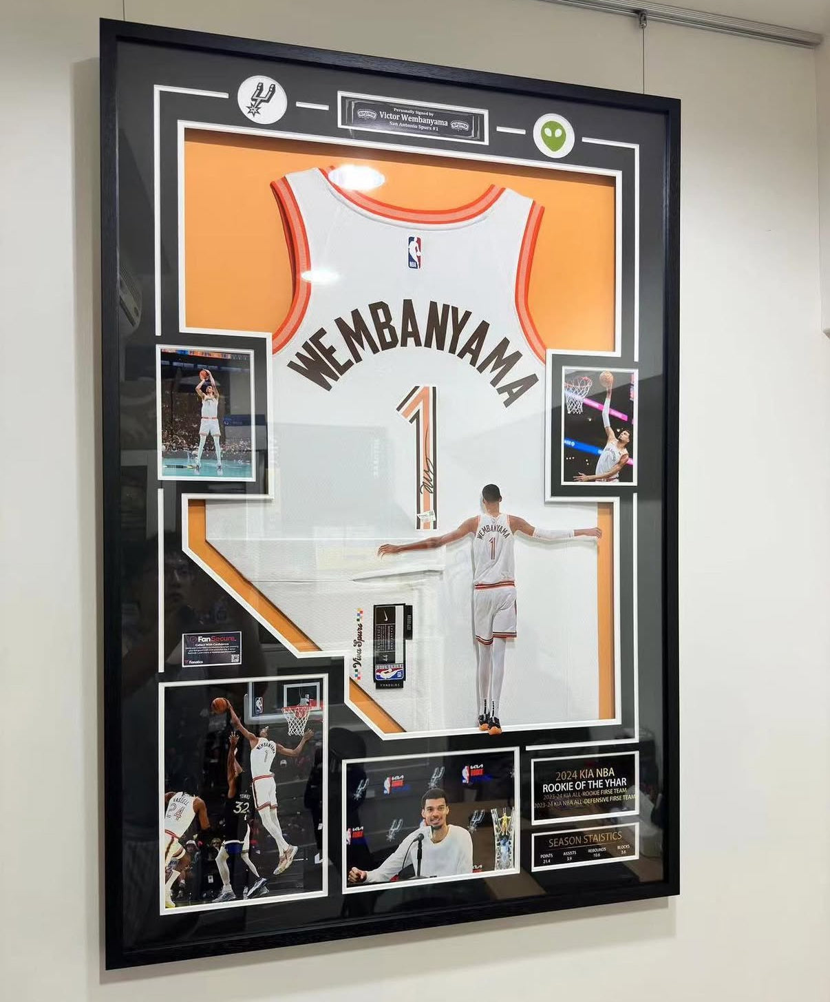 San Antonio Spurs Wembanyama Autographed Jersey with Personalized Custom Design Framed 00005