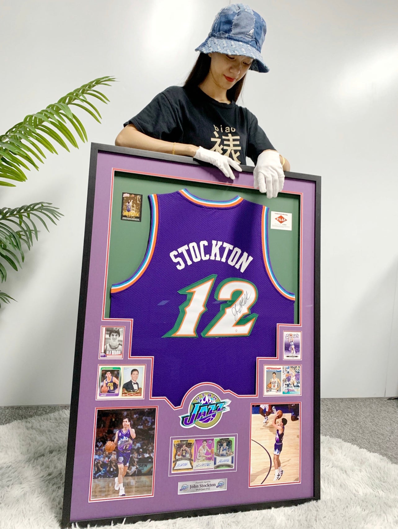 Utah Jazz Stockton Autographed Jersey with Personalized Custom Design Framed 00014