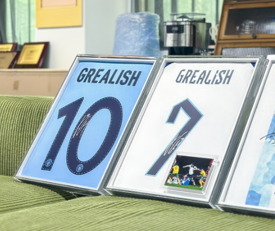 Manchester City Jack Grealish Autographed Jersey with Personalized Custom Design Framed 00023