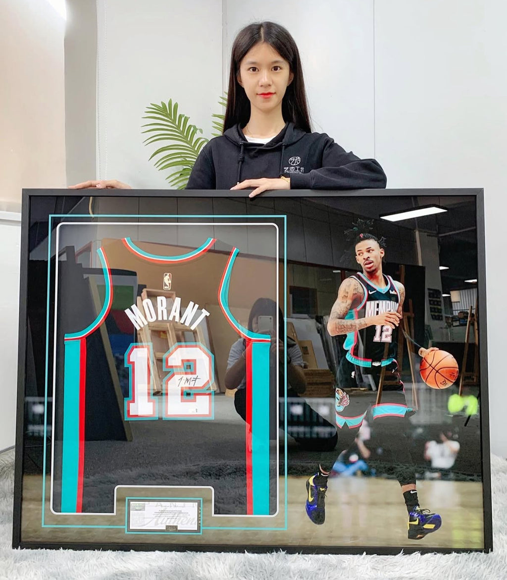 Memphis Grizzlies Ja Morant Autographed Jersey with Personalized Custom Design Framed 00009