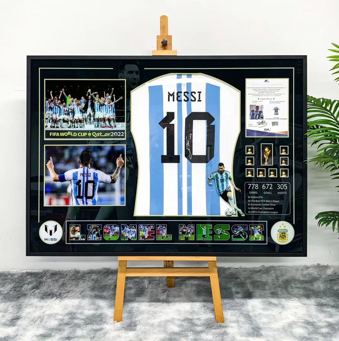 Argentina Lionel Messi Autographed Jersey with Personalized Custom Design Framed 000055