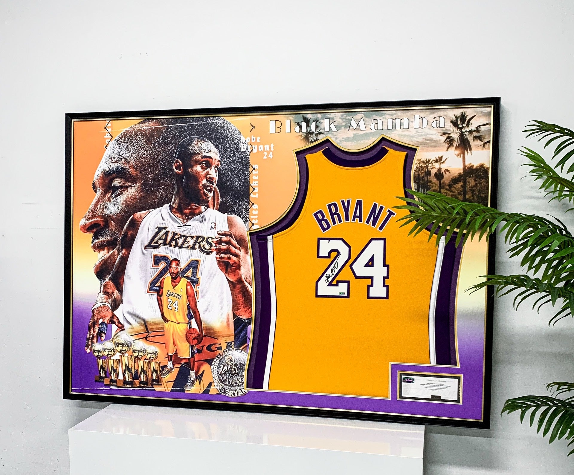 Los Angeles Lakers Kobe Bryant Autographed Jersey with Personalized Custom Design Framed 000083