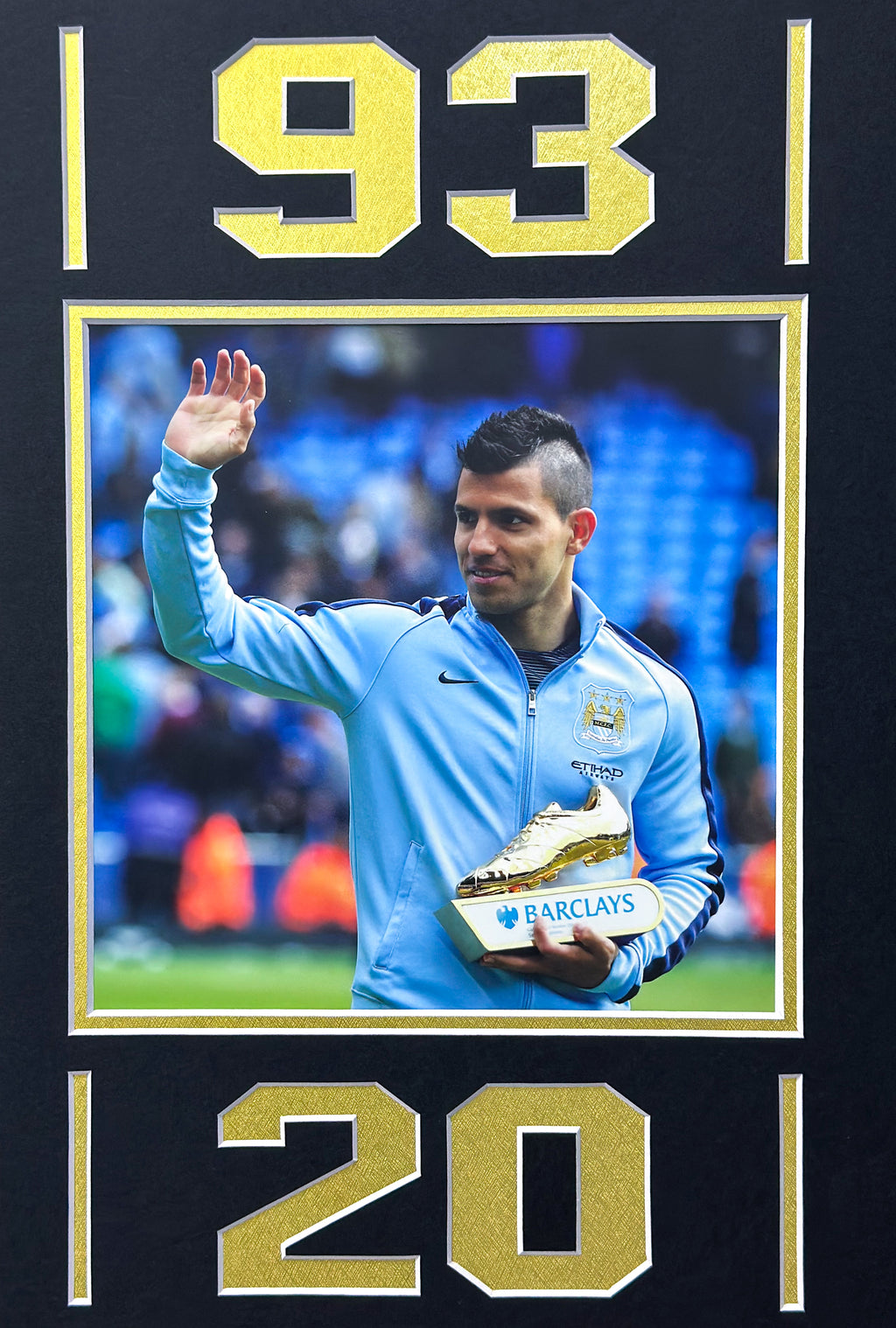 Manchester City FC KUN Agüero DE BRUYNE Autographed Jersey with Personalized Custom Design Framed 00018