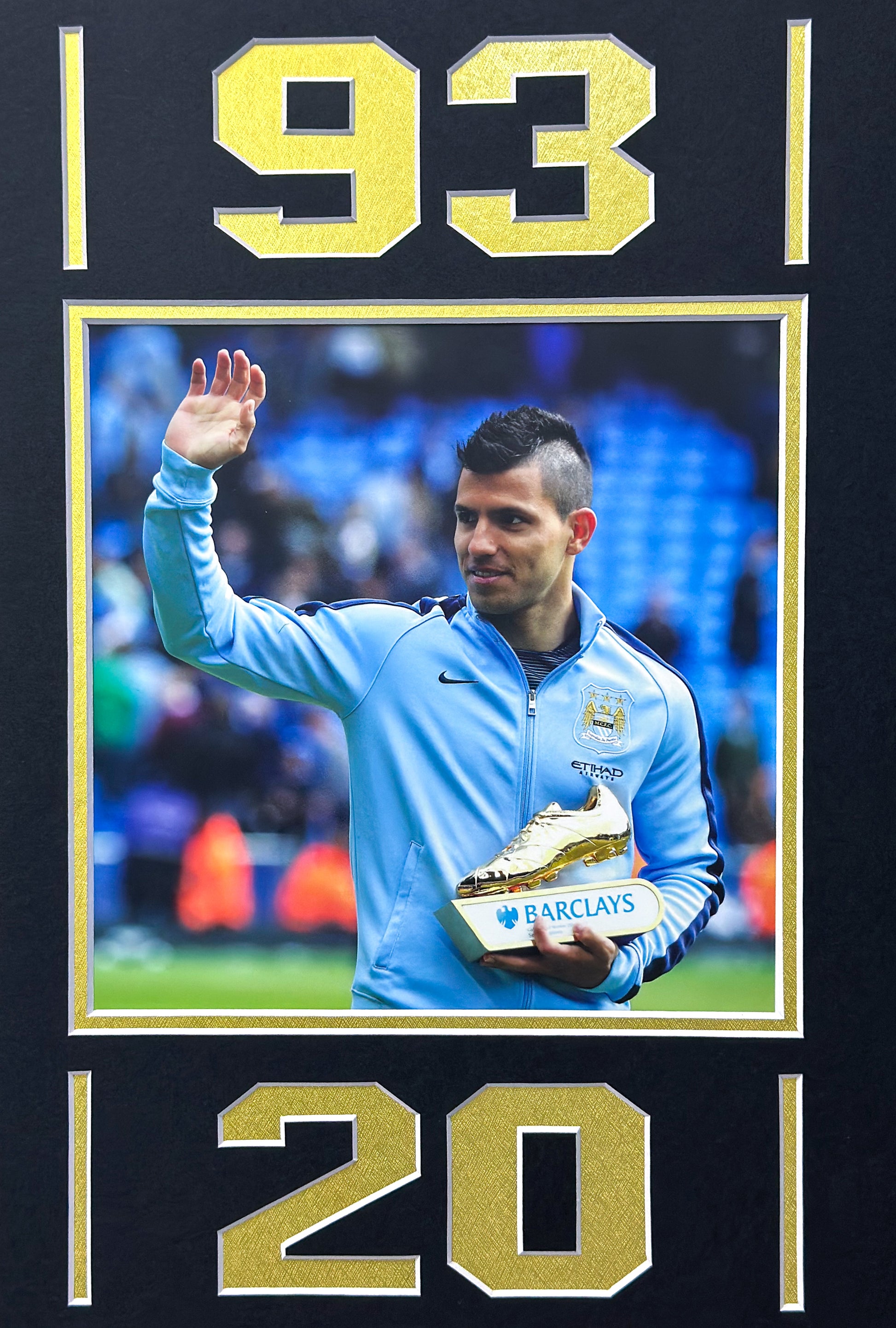 Manchester City FC KUN Agüero DE BRUYNE Autographed Jersey with Personalized Custom Design Framed 00018
