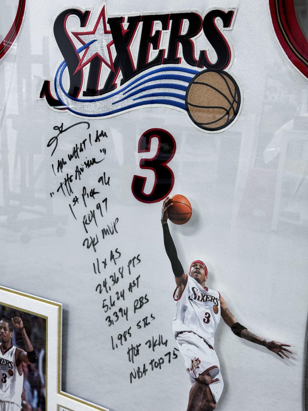 Philadelphia 76ers Allen Iverson Autographed Jersey with Personalized Custom Design Framed 00007