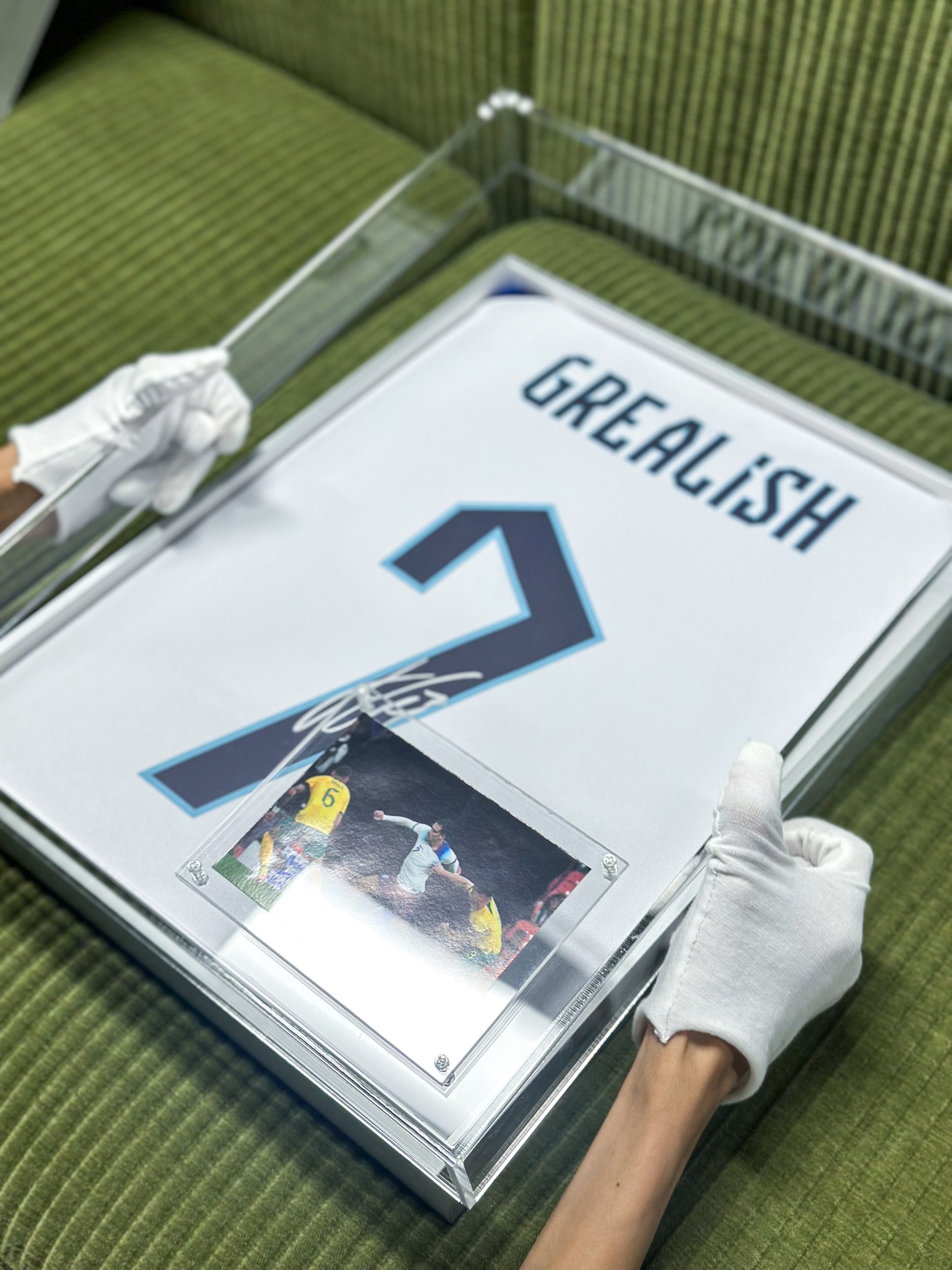 Manchester City Jack Grealish Autographed Jersey with Personalized Custom Design Framed 00023