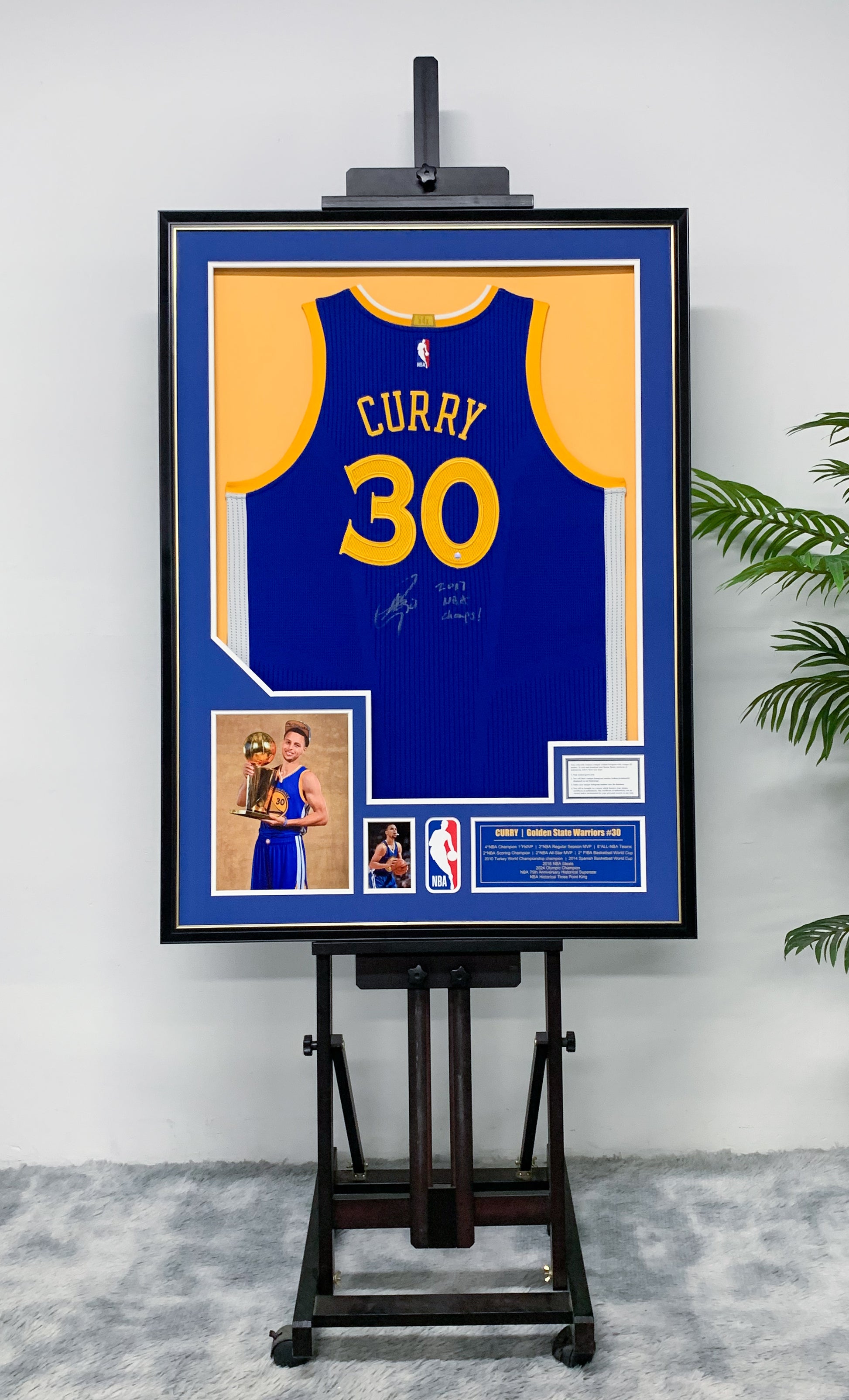 Golden State Warriors Stephen Curry Autographed Jersey with Personalized Custom Design Framed 000017